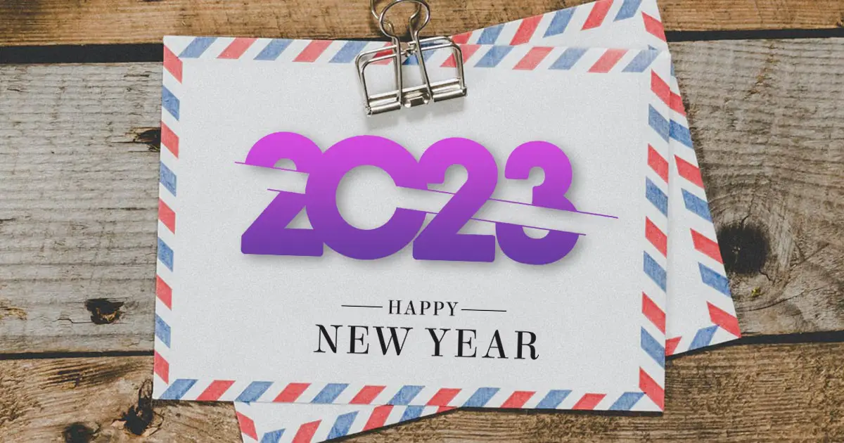 Happy New Year 2023 image card with congratulations words